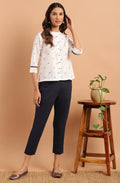 Janasya Women's Off White Cotton Slub Animal Print Shirt Style Top - Distacart