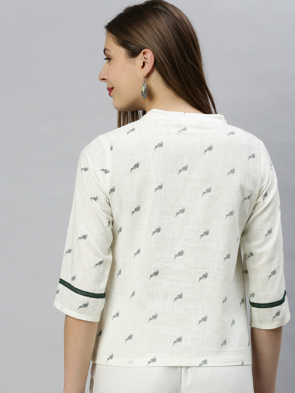 Janasya Women's Off White Cotton Slub Animal Print Shirt Style Top - Distacart