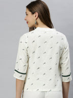 Janasya Women's Off White Cotton Slub Animal Print Shirt Style Top - Distacart