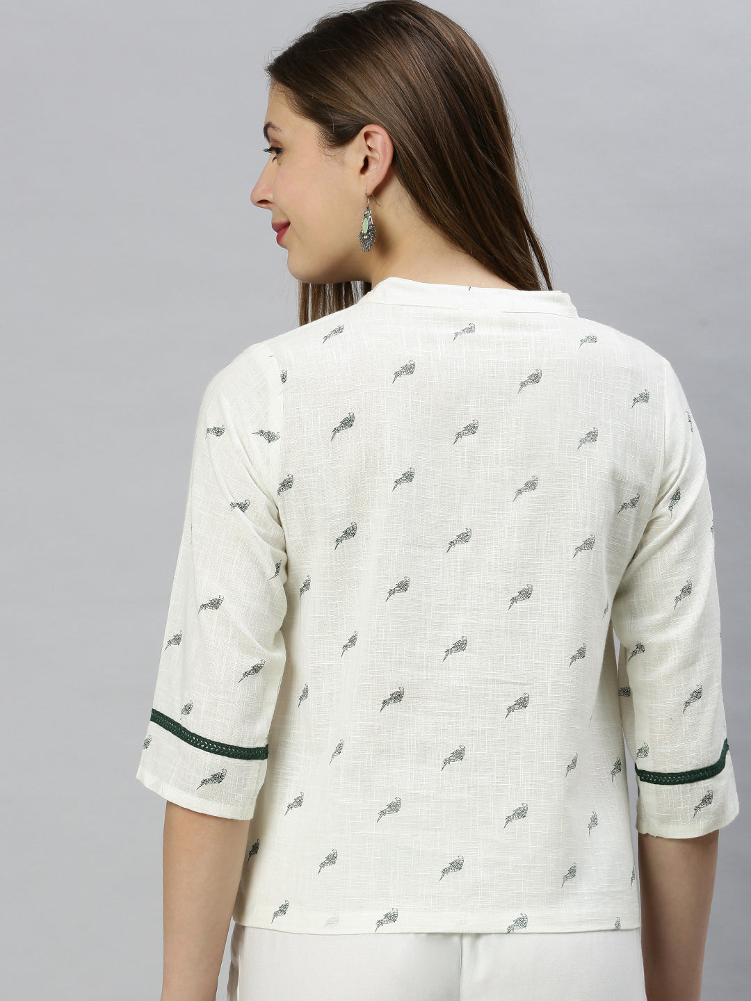 Janasya Women's Off White Cotton Slub Animal Print Shirt Style Top - Distacart