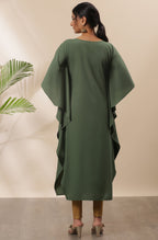 Janasya Green Poly Crepe Foil Print Kaftan kurta