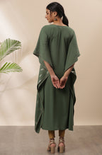 Janasya Green Poly Crepe Geometric Print Kaftan kurta