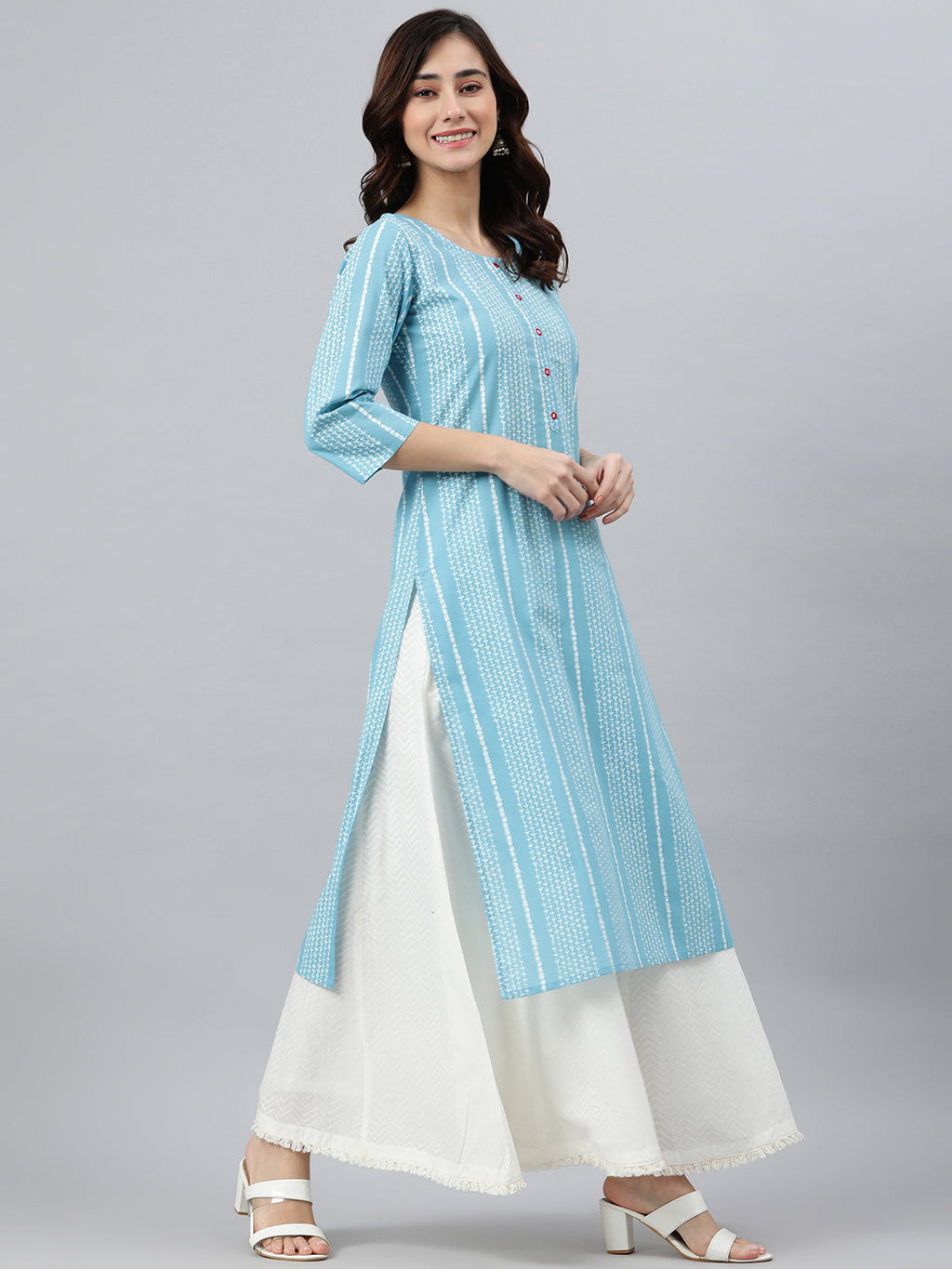 Janasya Women's Blue Cotton Striped Casual Straight kurta - Distacart
