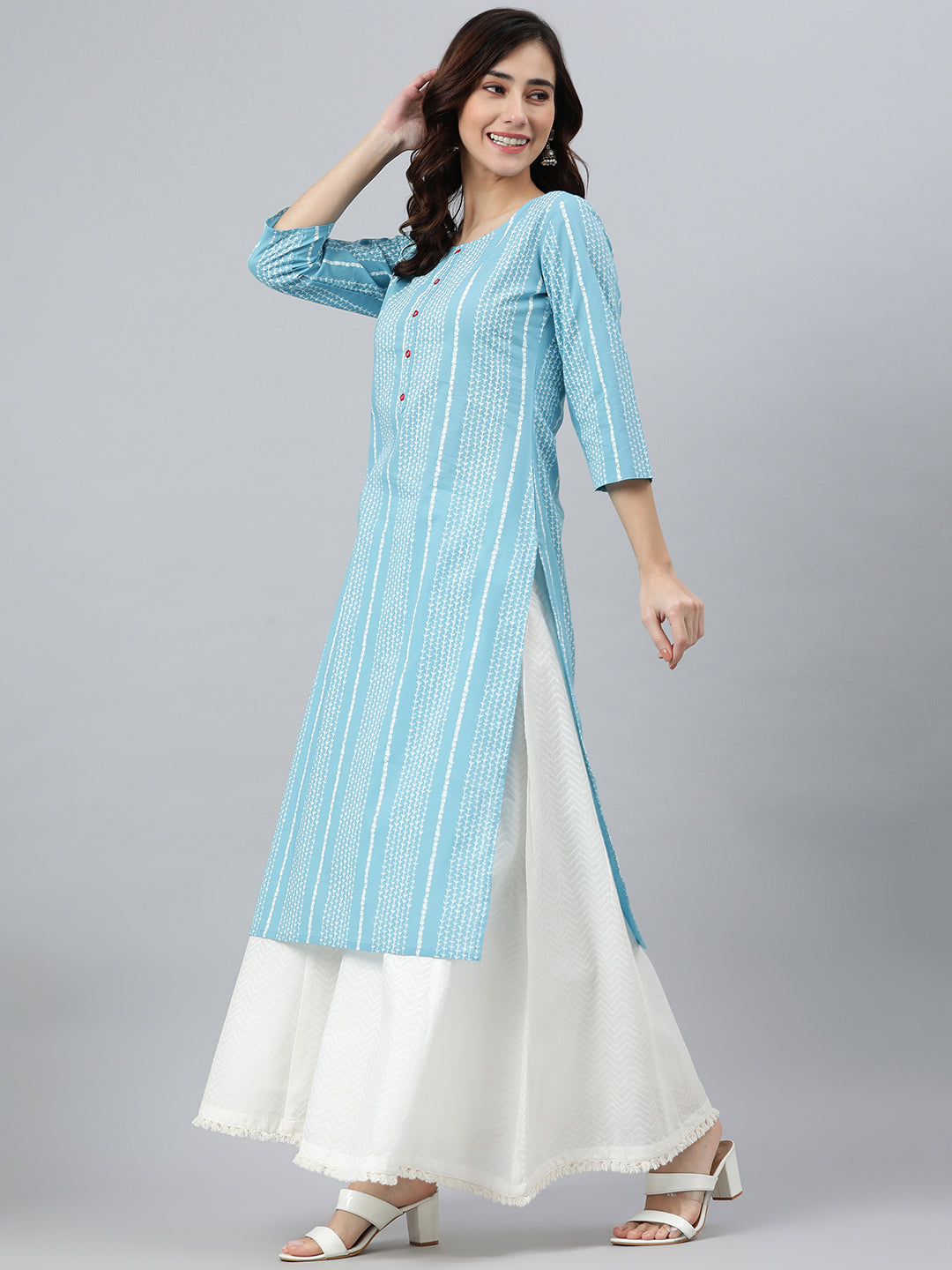 Janasya Women's Blue Cotton Striped Casual Straight kurta - Distacart