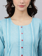 Janasya Women's Blue Cotton Striped Casual Straight kurta - Distacart