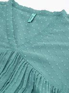 Indian Clothing Janasya Women's Green Poly Chiffon Self Design Casual Flared kurta