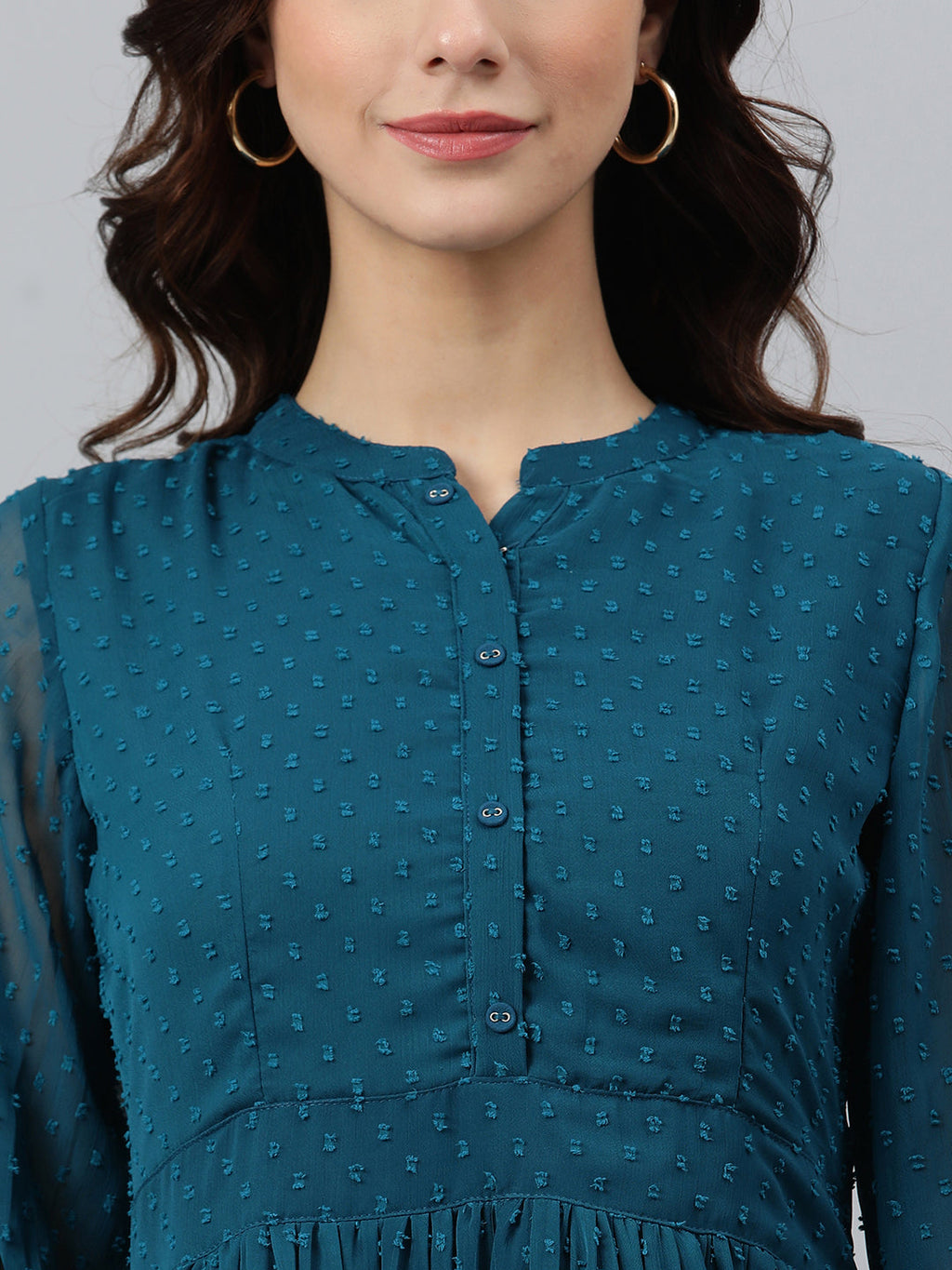Janasya Women's Teal Poly Chiffon Self Design Flared Western Dress - Distacart