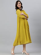 Janasya Mustard Poly Chiffon Self Design Frontslit Kurta - Distacart
