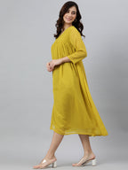Janasya Mustard Poly Chiffon Self Design Frontslit Kurta - Distacart