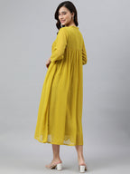Janasya Women's Mustard Poly Chiffon Self Design Frontslit Western Dress - Distacart