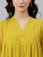 Janasya Mustard Poly Chiffon Self Design Frontslit Kurta - Distacart