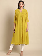 Janasya Mustard Poly Chiffon Self Design Frontslit Kurta - Distacart