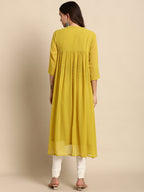Janasya Mustard Poly Chiffon Self Design Frontslit Kurta - Distacart
