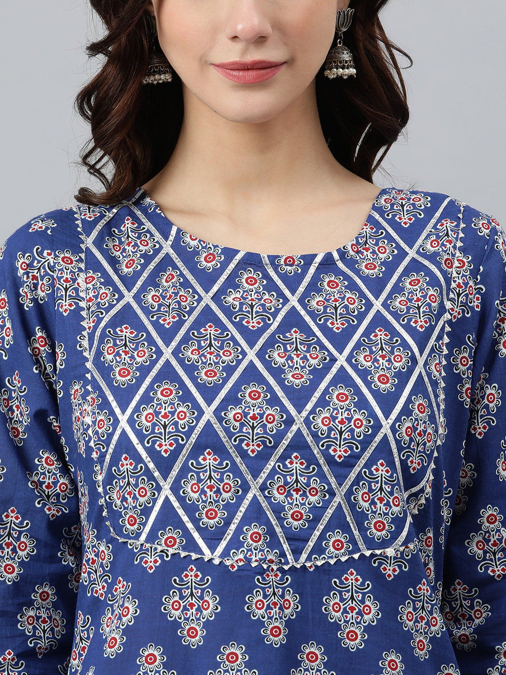 Indian Clothing Janasya Women's Blue Cotton Floral Printed Casual Straight kurta