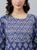 Indian Clothing Janasya Women's Blue Cotton Floral Printed Casual Straight kurta