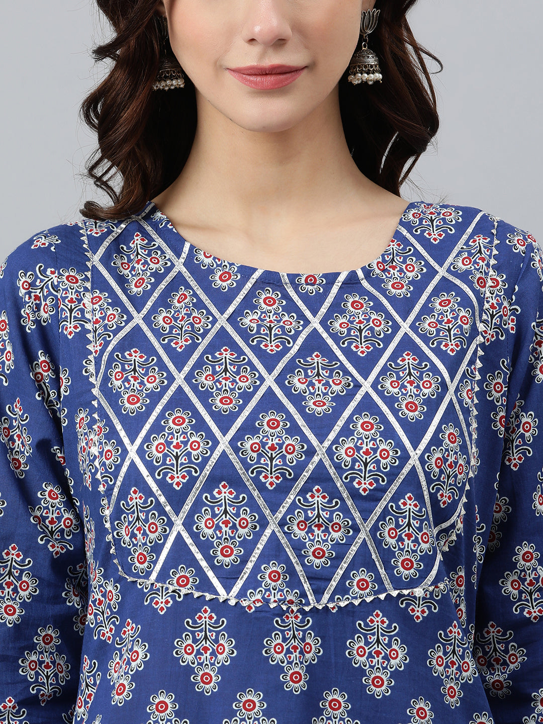Indian Clothing Janasya Women's Blue Cotton Floral Printed Casual Straight kurta