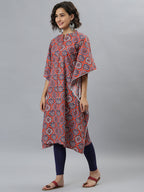 Janasya Women's Orange Cotton Floral Print Casual Kaftan Kurta