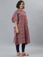 Janasya Women's Orange Cotton Floral Print Casual Kaftan Kurta