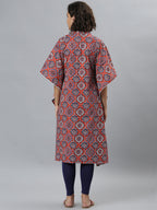 Janasya Women's Orange Cotton Floral Print Casual Kaftan Kurta