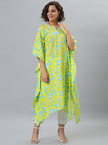 Janasya Women's Yellow Cotton Floral Print Casual Kaftan Kurta