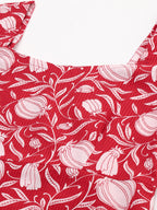Janasya Women's Red Cotton Floral Printed A-line Western Dress - Distacart