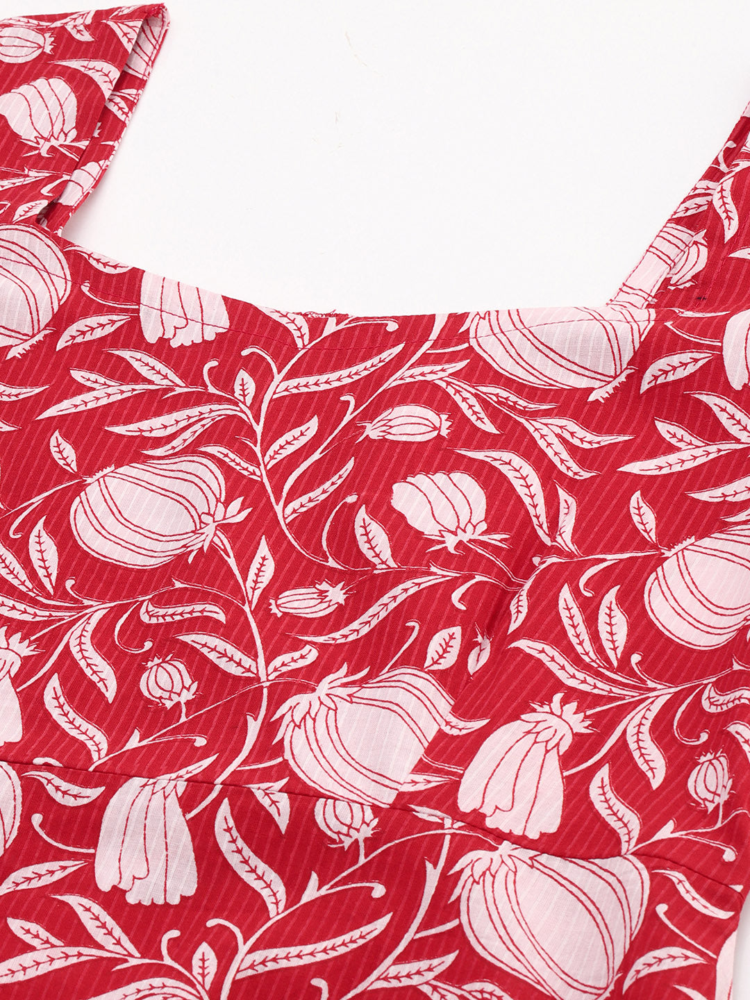 Janasya Women's Red Cotton Floral Printed A-line Western Dress - Distacart