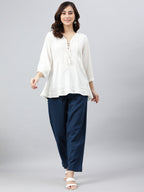 Janasya Women's White Rayon Solid Flared Top - Distacart