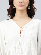 Janasya Women's White Rayon Solid Flared Top - Distacart