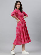 Janasya Women's Pink Cotton Woven Design Tiered Western Dress - Distacart