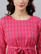 Janasya Women's Pink Cotton Woven Design Tiered Western Dress - Distacart