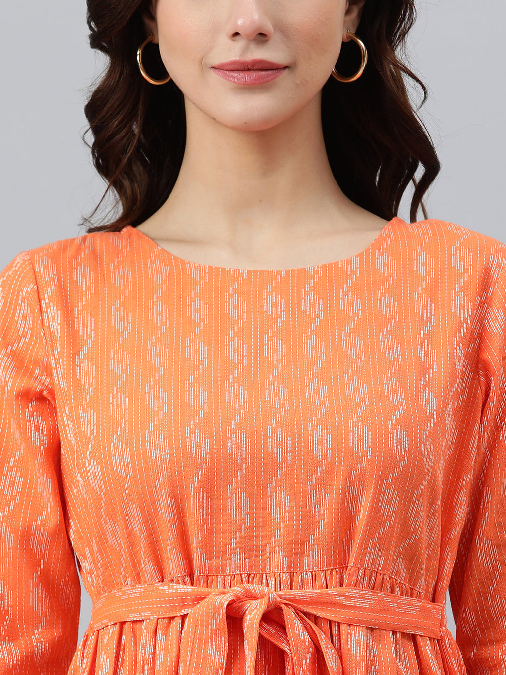 Janasya Women's Orange Cotton Woven Design Tiered Western Dress - Distacart