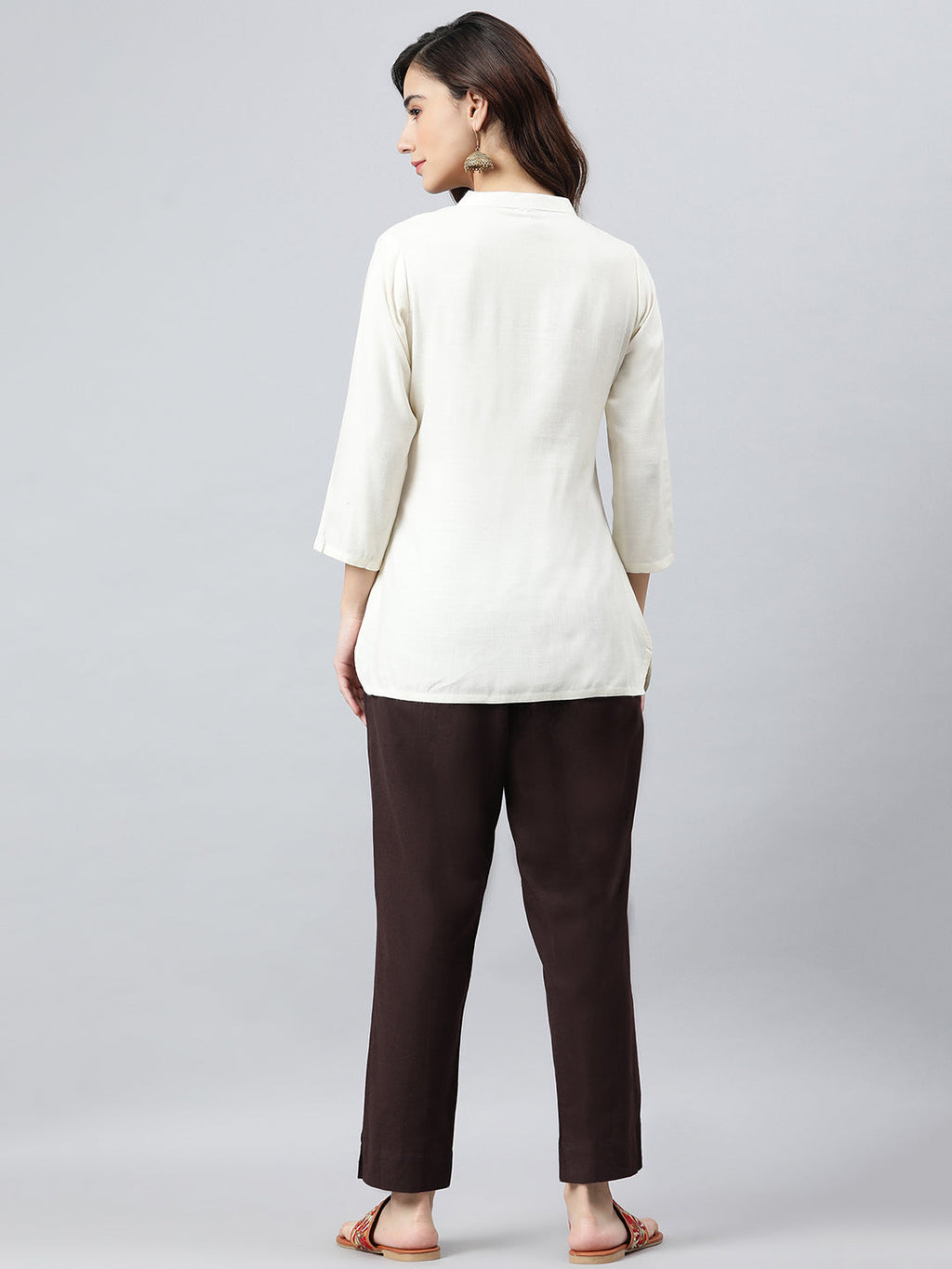 Janasya Women's Cream Rayon Slub Embroidered A-Line Top - Distacart