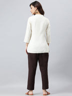 Janasya Women's Cream Rayon Slub Embroidered A-Line Top - Distacart