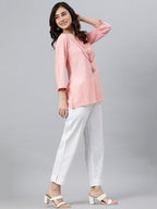 Janasya Women's Light Pink Rayon Slub Embroidered A-Line Top - Distacart