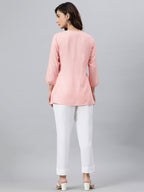 Janasya Women's Light Pink Rayon Slub Embroidered A-Line Top - Distacart