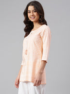 Janasya Women's Peach Cotton Ethnic Motifs Straight Tunic - Distacart