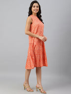 Janasya Women's Peach Cotton Floral Printed Flared Western Dress - Distacart