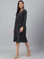 Janasya Women's Black Cotton Printed A-line Western Dress - Distacart