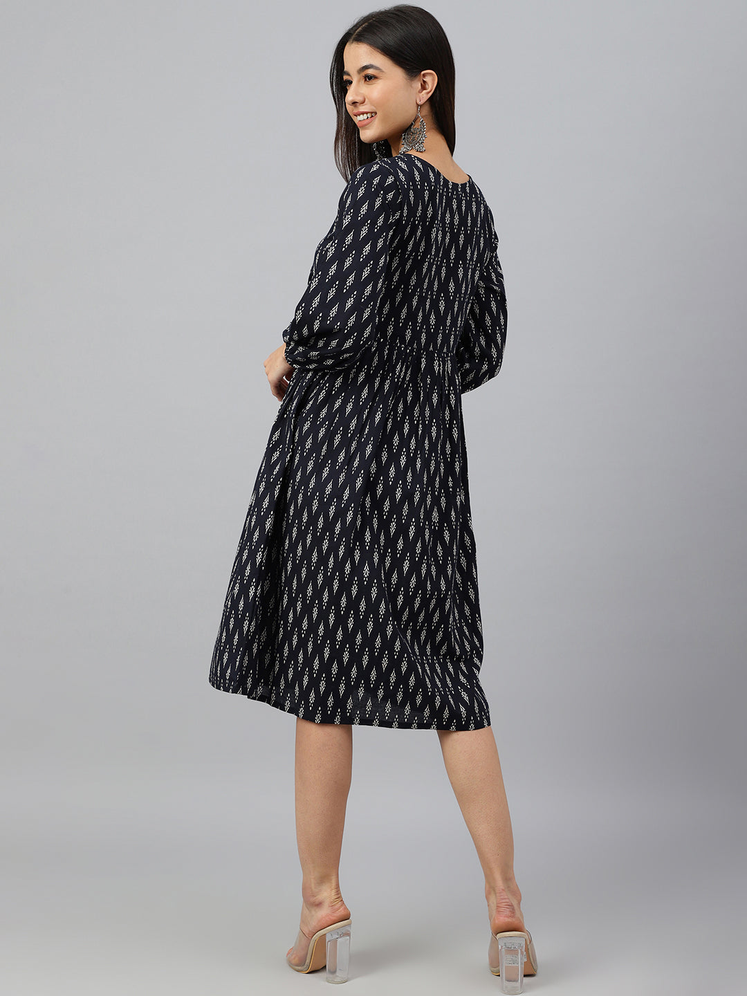 Janasya Women's Black Cotton Printed A-line Western Dress - Distacart