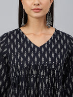 Janasya Women's Black Cotton Printed A-line Western Dress - Distacart