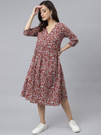 Janasya Women's Maroon Cotton Floral Printed Angrakha Western Dress - Distacart