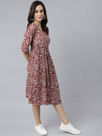 Janasya Women's Maroon Cotton Floral Printed Angrakha Western Dress - Distacart