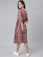 Janasya Women's Maroon Cotton Floral Printed Angrakha Western Dress - Distacart