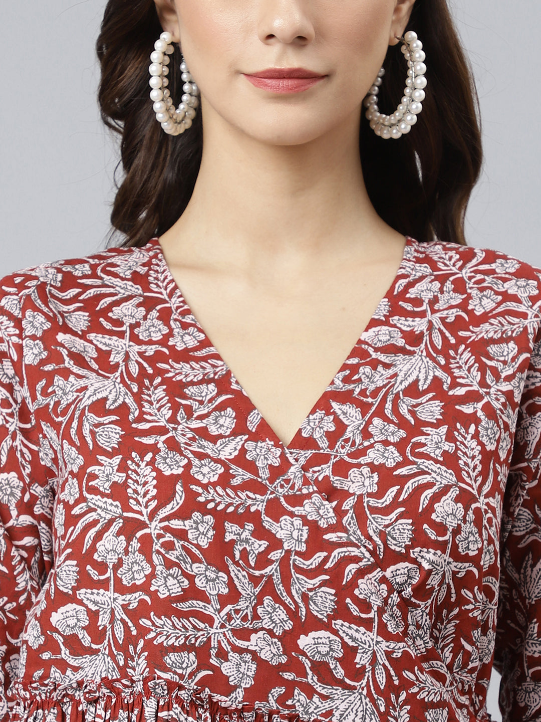 Janasya Women's Maroon Cotton Floral Printed Angrakha Western Dress - Distacart