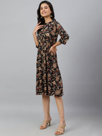Janasya Women's Black Cotton Floral Printed Flared Western Dress - Distacart