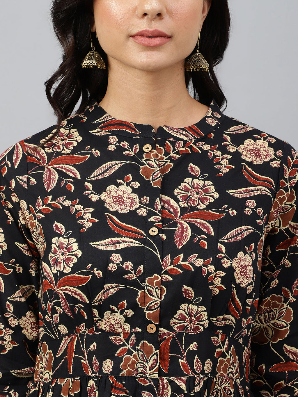 Janasya Women's Black Cotton Floral Printed Flared Western Dress - Distacart