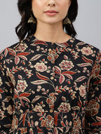 Janasya Women's Black Cotton Floral Printed Flared Western Dress - Distacart