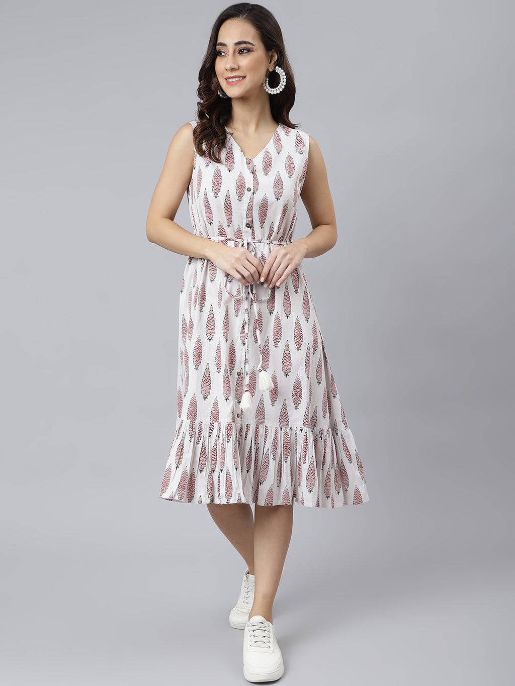 Janasya Women's White Cotton Ethnic Motifs Flared Western Dress - Distacart