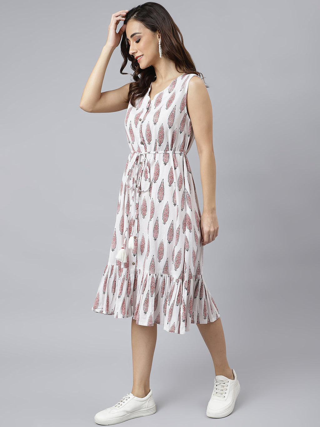 Janasya Women's White Cotton Ethnic Motifs Flared Western Dress - Distacart