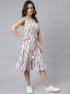 Janasya Women's White Cotton Ethnic Motifs Flared Western Dress - Distacart